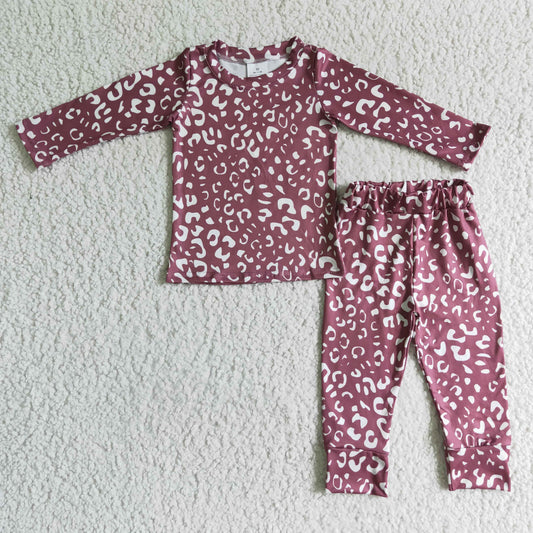 RTS NO MOQ ETA 5/7days Arrived GLP0199 girls pink long sleeve top long pants pajamas Leopard print