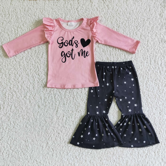 GLP0207 girls outfit Pink long sleeve and long pants set