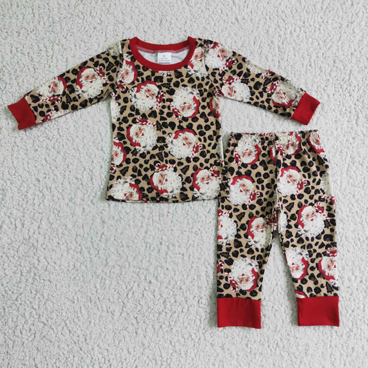 RTS NO MOQ BLP0080 boys Christmas outfit long sleeve and long pants Santa Claus print pajamas