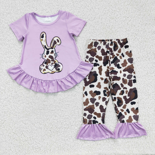 GSPO0238 Kids Easter Clothing Girls Short Sleeve Top And Long Pants Rabbit Print