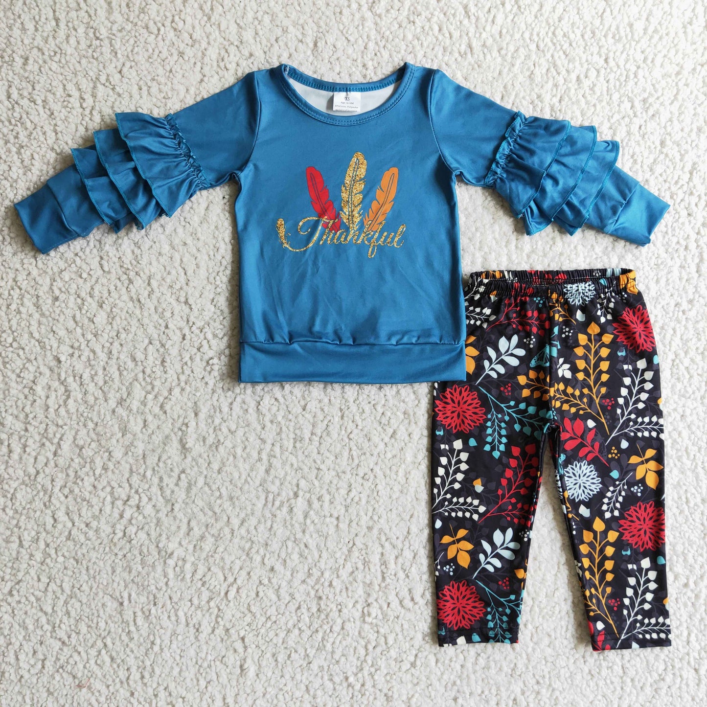 GLP0325 Kids Clothing Girls Long Sleeve Top And Long Pants Feather Print