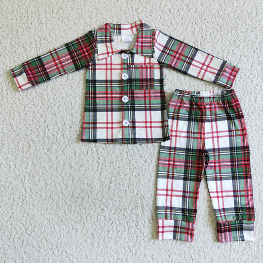 6A7-15 Boys outfit Long Sleeve Long Pants Pajamas plaid leopard print