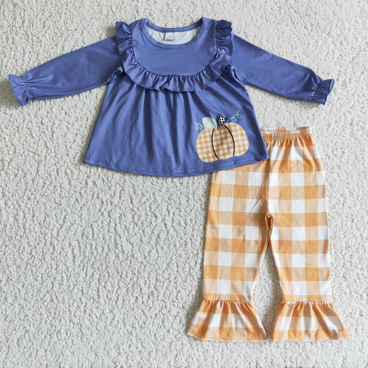 RTS NO MOQ（In Stock) GLP0253 girls Halloween outfit long sleeve and long pants pumpkin print