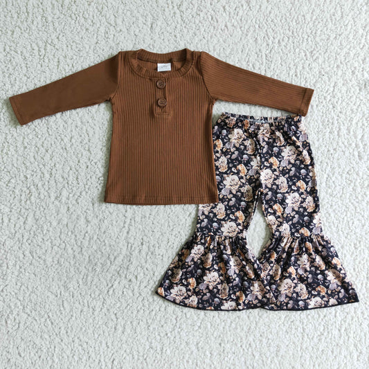 GLP0079 girl  clothes  long sleeves long pants flower print baby clothing girl's outfit milk silk