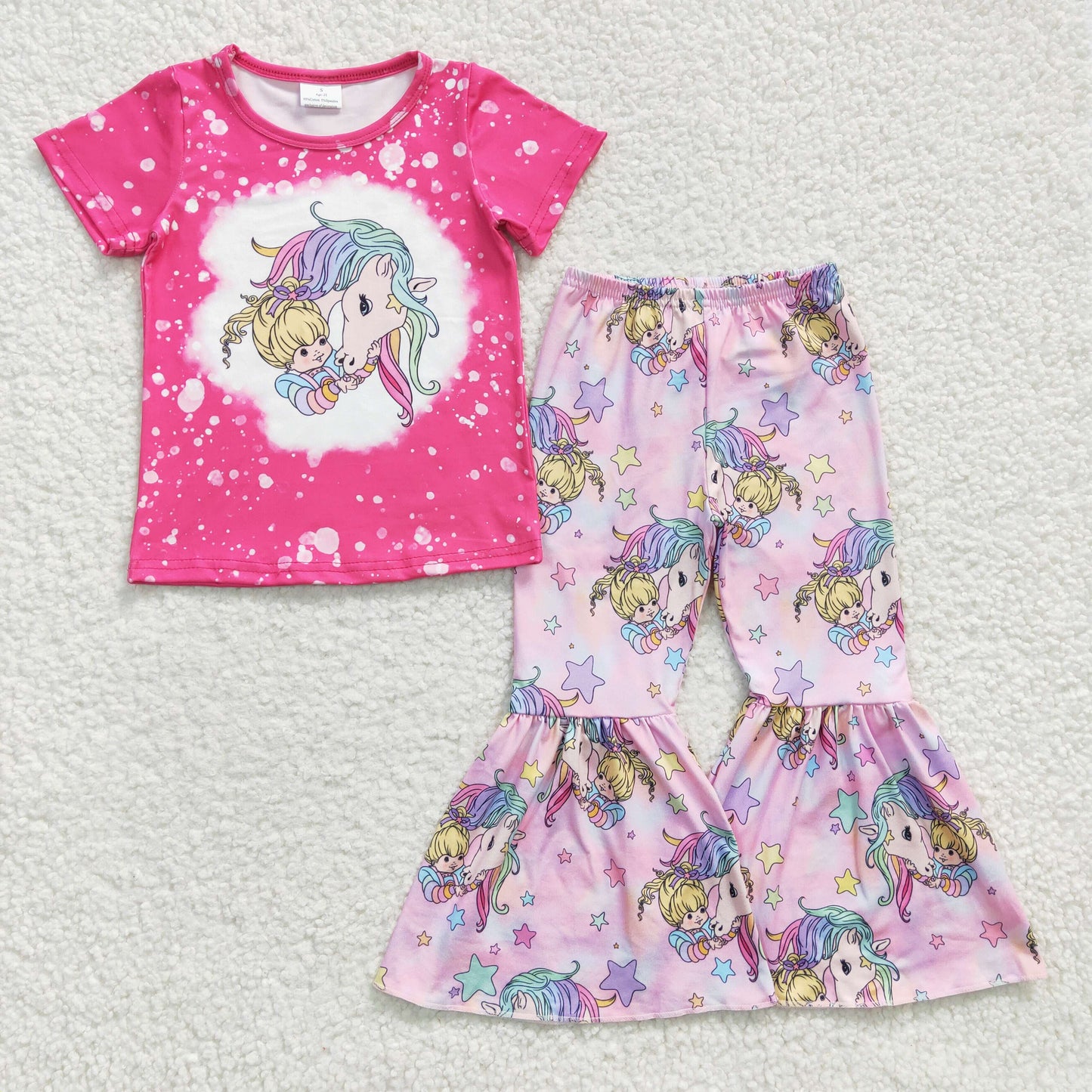 GSPO0465 Girl Unicorn Little Girl Rose Red Short-sleeved Trousers Set