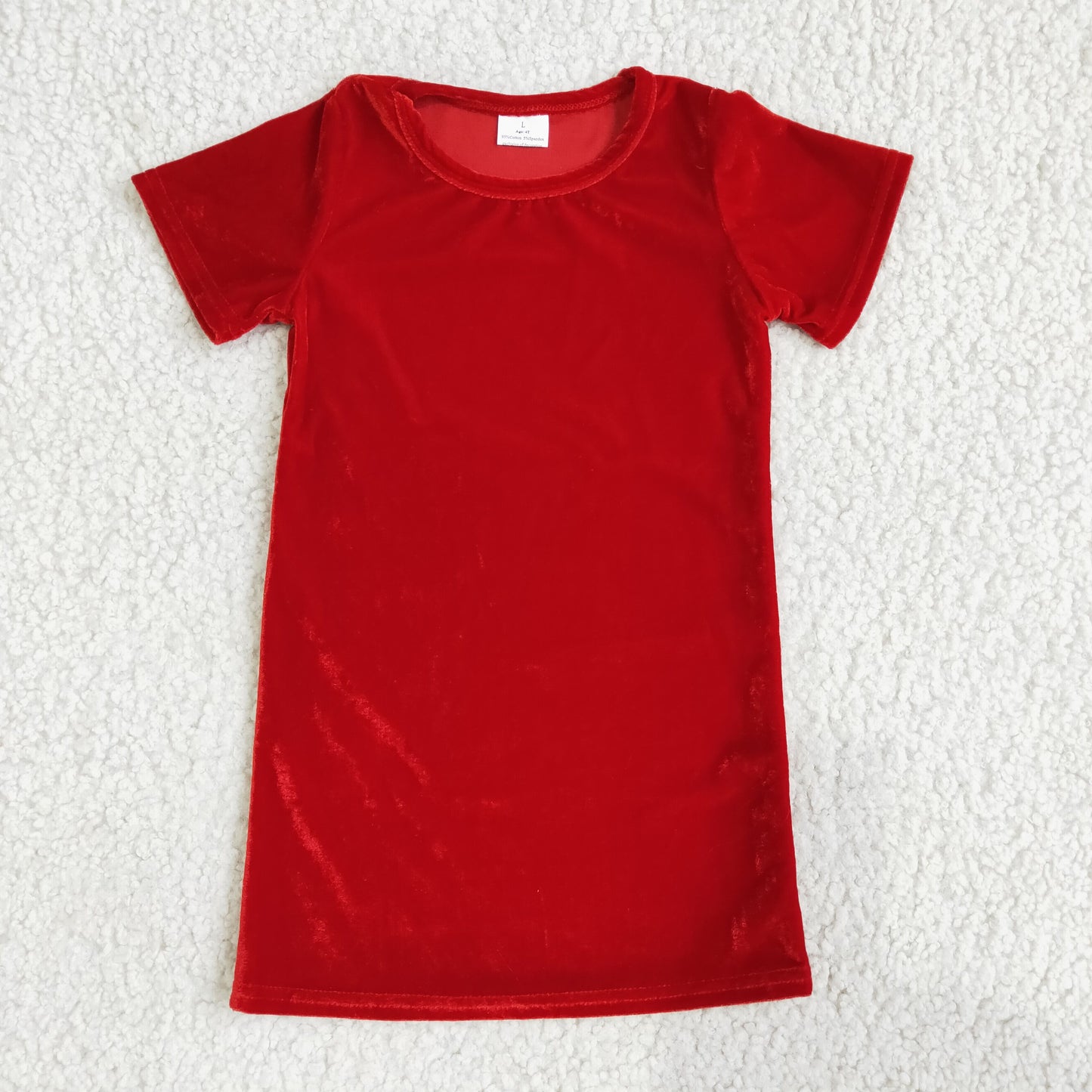Red Short Sleeve Velvet Skirt