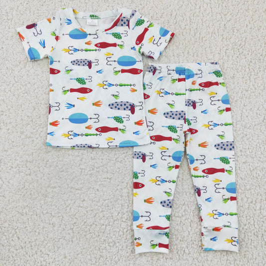 RTS NO MOQ ETA 5/7days Arrived BSPO0062 Boys Fishing White Short Sleeve Trousers Set