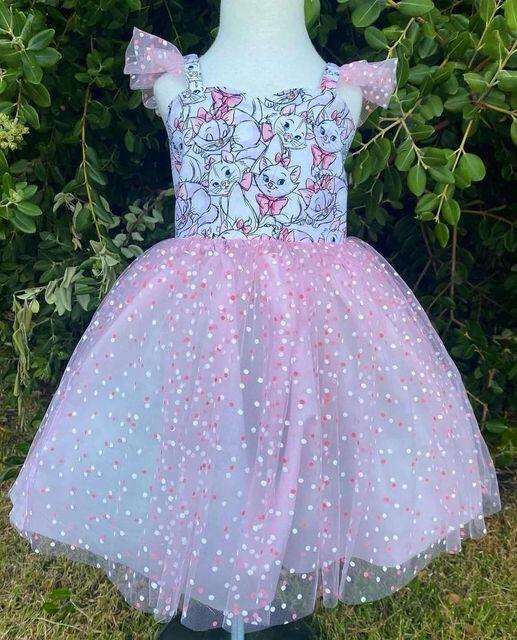 candy white cat pink flying sleeve dress