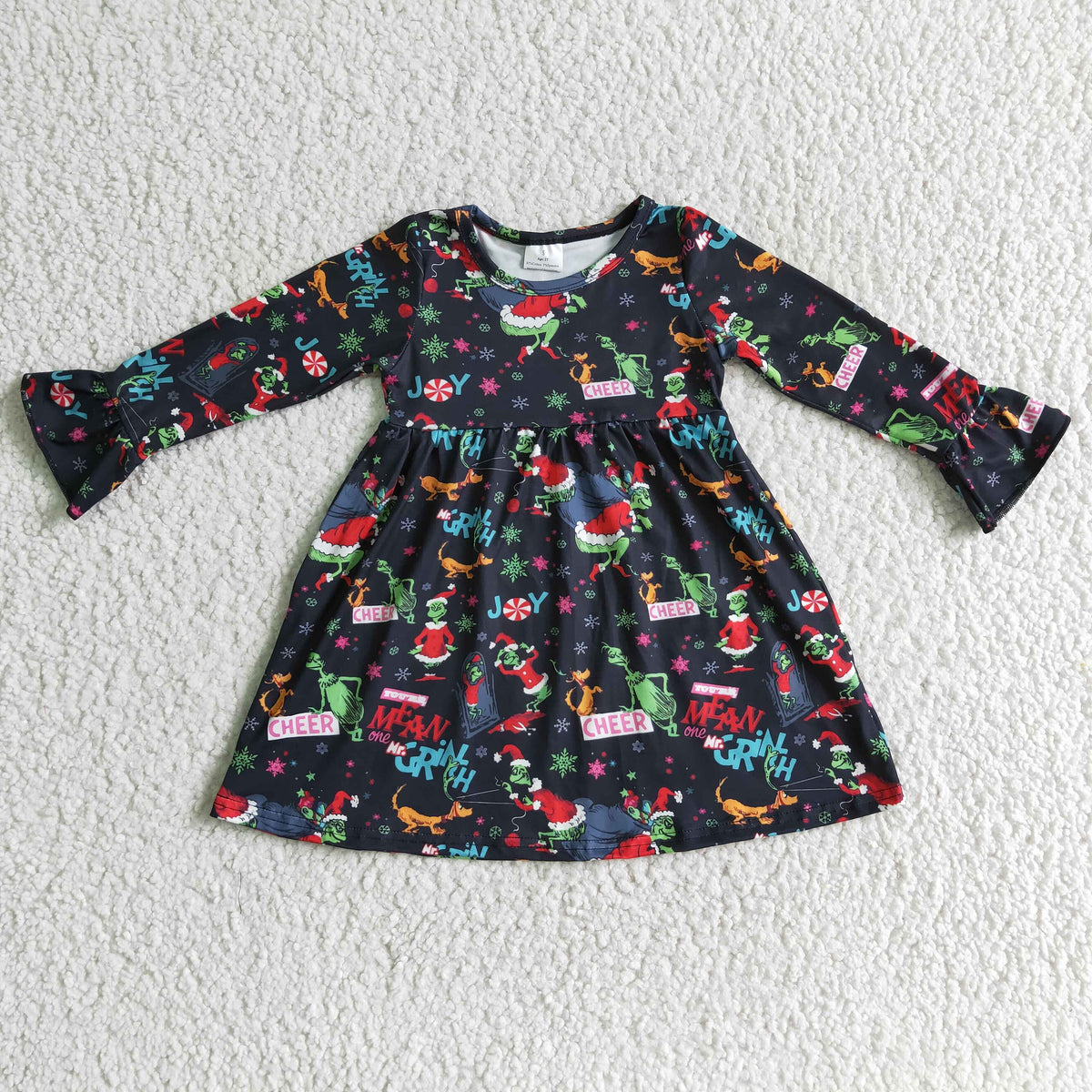 6 A29-13  girls christmas dress print long sleeve dress