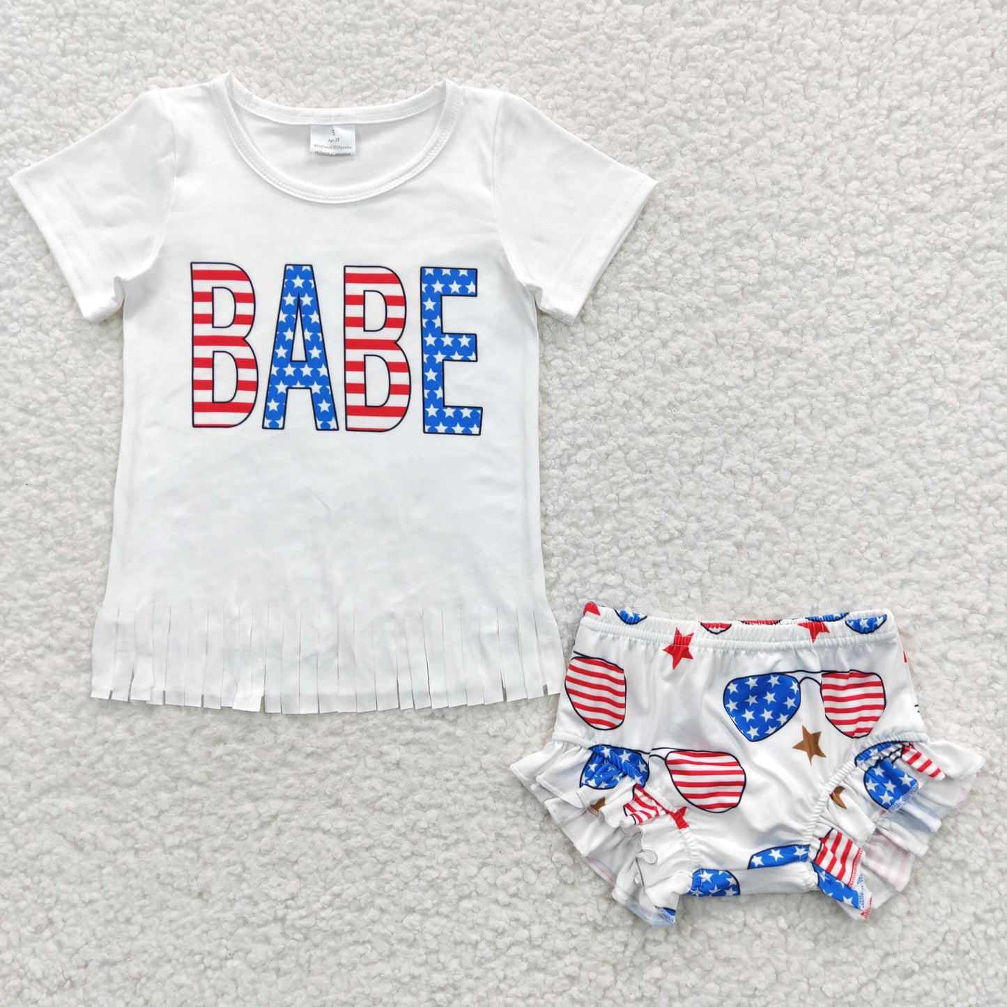 GBO0127 National Day BABE tassel short-sleeved briefs set