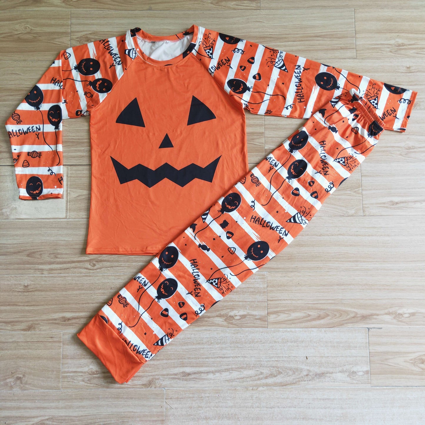 Girls  Halloween Long Sleeve Pants Set Pumpkin Print