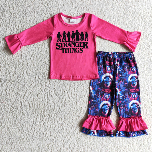 GLP0176 Kids rose red Clothing Girls Long Sleeve Top And Long Pants Set