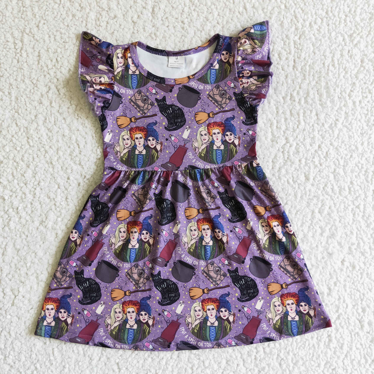 GSD0143  baby girls Halloween dress over knee print clothes flying sleeve