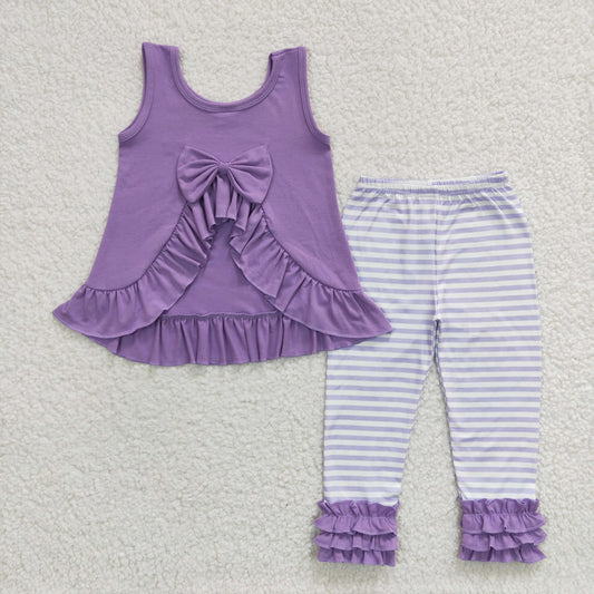 GSPO0506 Girls Purple Lace Striped Vest Trousers Set