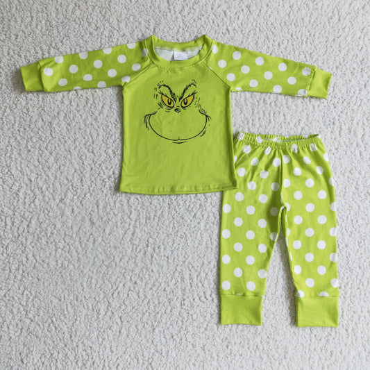 6B11-20 boys green face pajamas