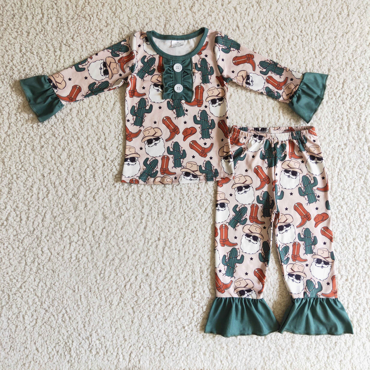GLP0291 girls Christmas outfit long sleeve and long pants print pajamas