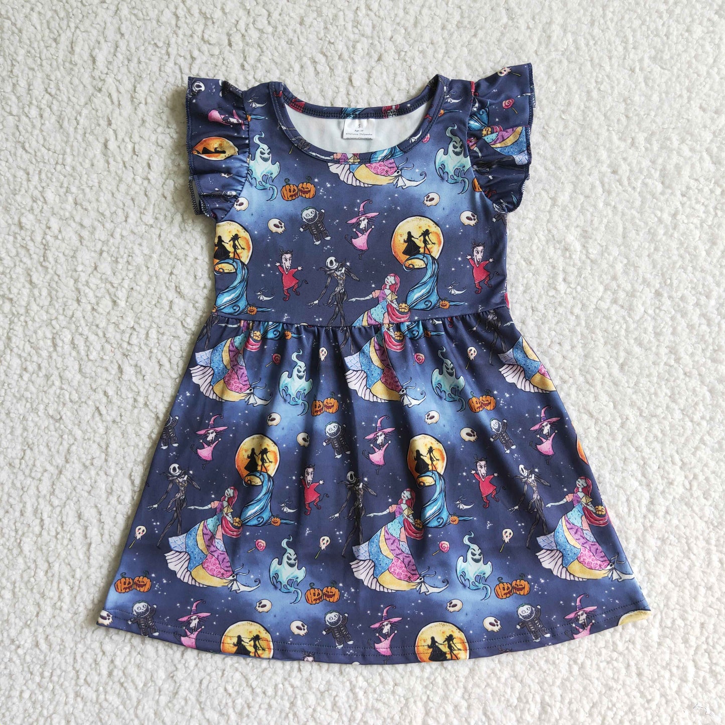 RTS NO MOQ（In Stock) GSD0131  baby girls Halloween dress over knee clothes flying sleeve
