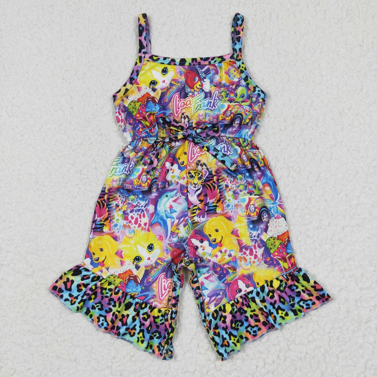 RTS NO MOQ（In Stock ) SR0177 Girls LISA FRANK Color Leopard Camisole Jumpsuit