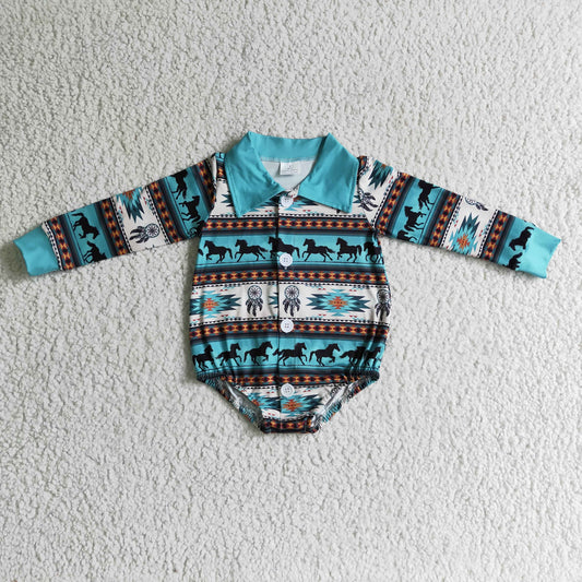 LR0182 baby clothing horse print long sleeve bodysuit milk silk baby romper