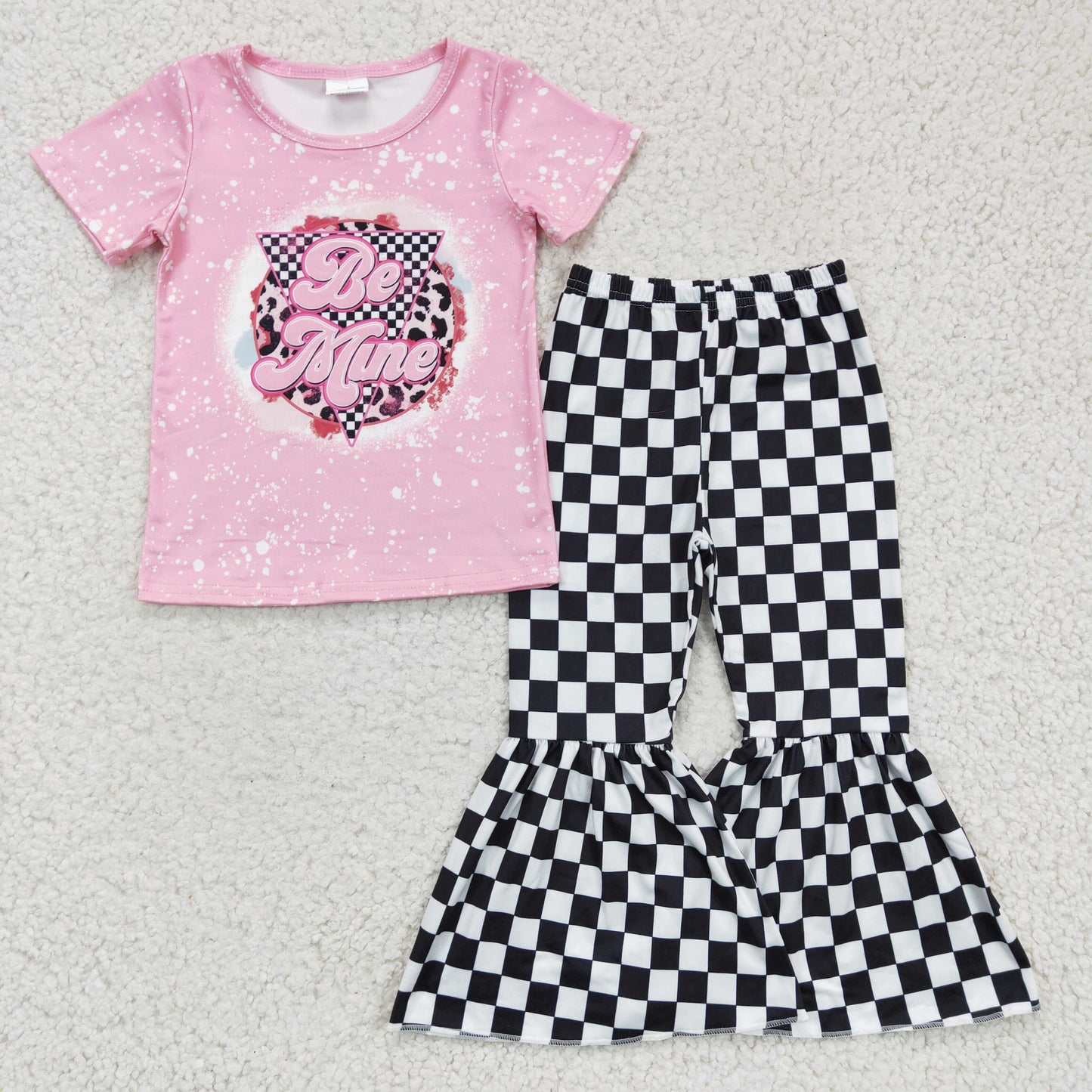 GSPO0282 Girls Outfit Letter Print Trousers Boutique Set Milk Silk