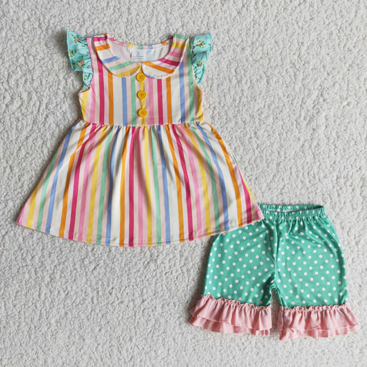 colorful striped dress top pattern short sleeve pants set