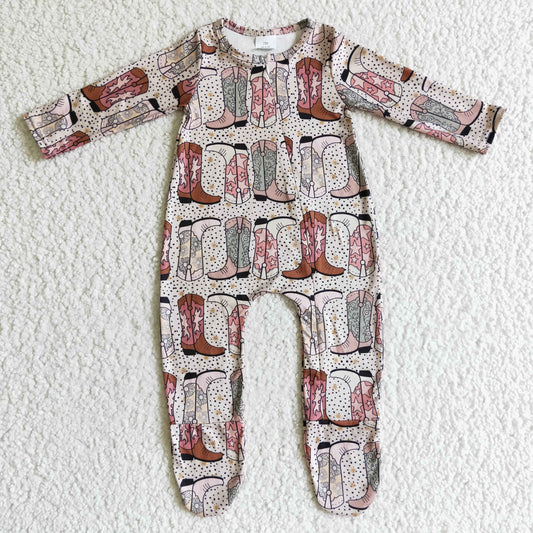 RTS NO MOQ ETA 5/7days Arrived LR0070 Baby Boots Print Long Sleeve Bodysuit Romper