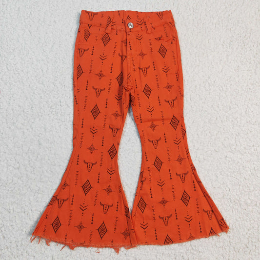 P0045 Bull Head Geometric Red Denim Trousers