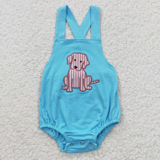 SR0311 Boys Embroidered Puppy Blue Vest Onesie