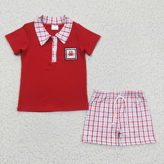 BSSO0106  Boys Embroidered Crab Short Sleeve Shorts Set