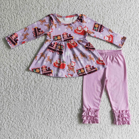 GLP0098 girls christmas outfit long sleeve and long pants print