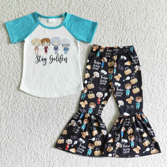 gold  teal summer top with pants outfits