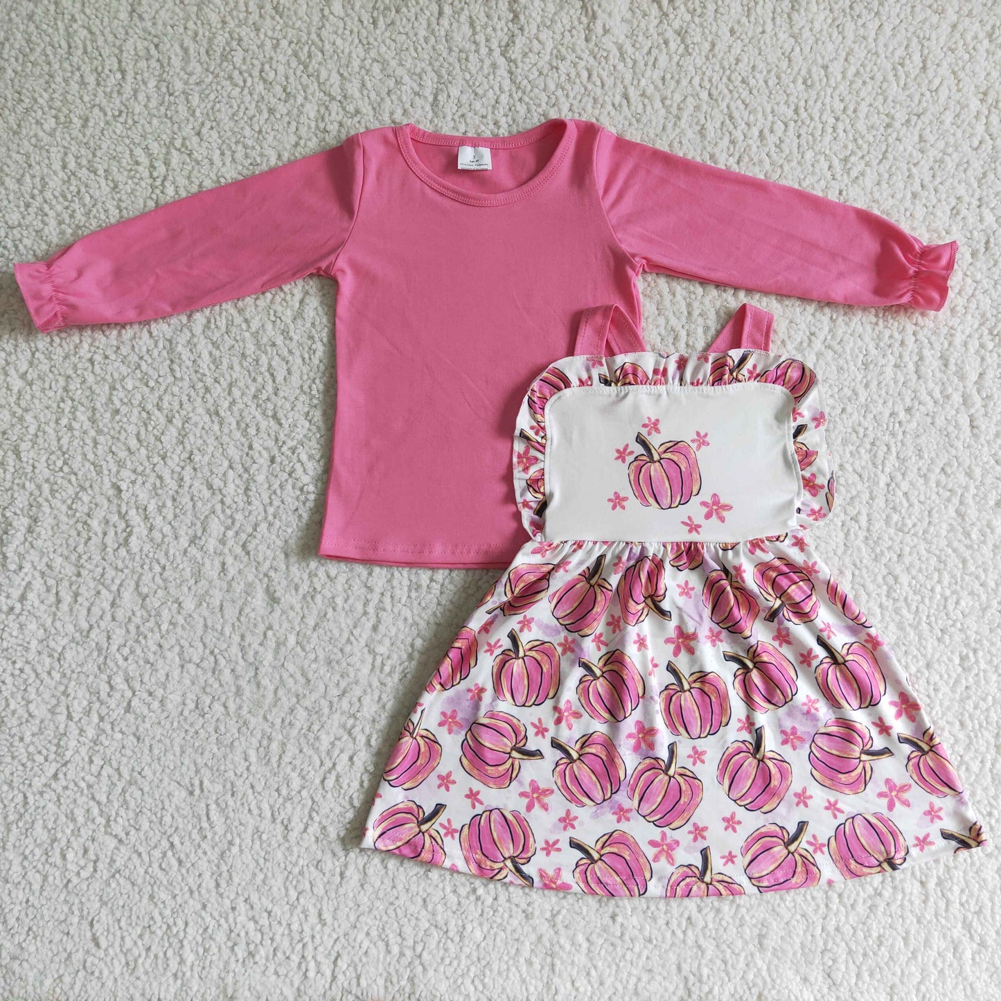 GLD0032 2pcs Halloween overalls sets match girl's outfits pink pumpkin print