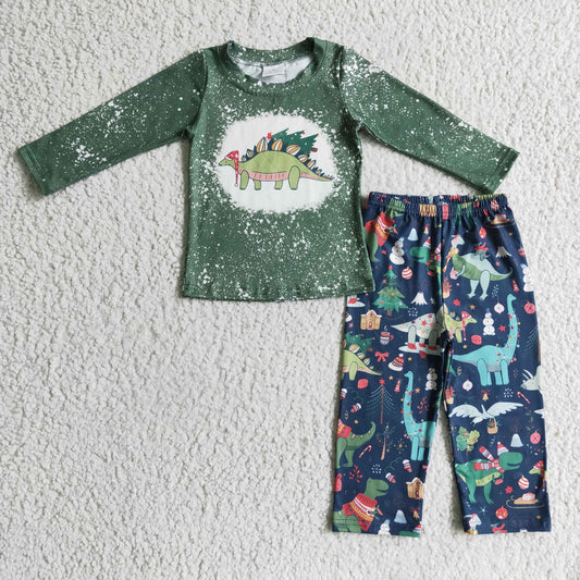 RTS NO MOQ BLP0105 boys long sleeve long pants outfit christmas day dinosaur print