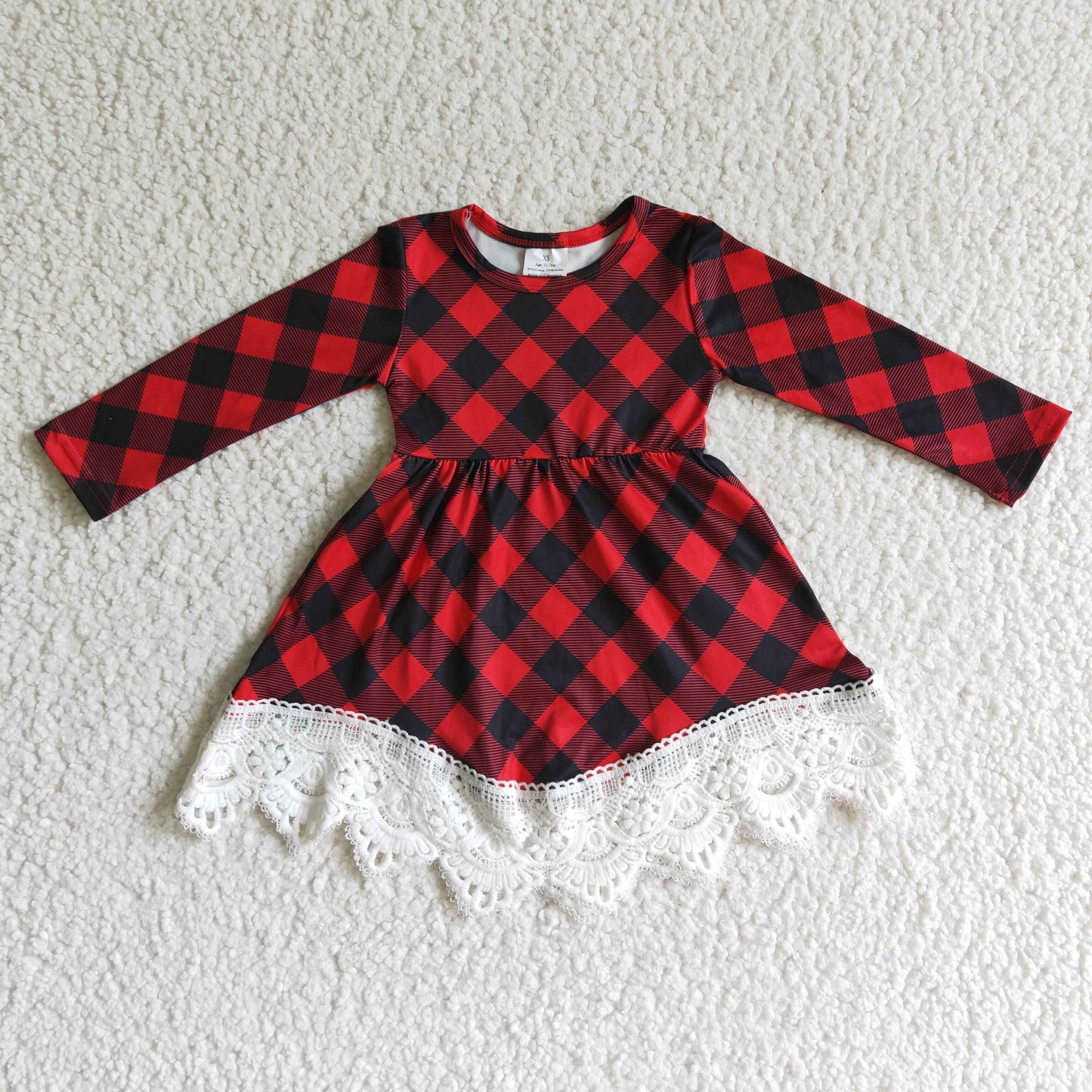RTS NO MOQ（In Stock) GLD0024 girls clothing red and black plaid button long sleeve dress