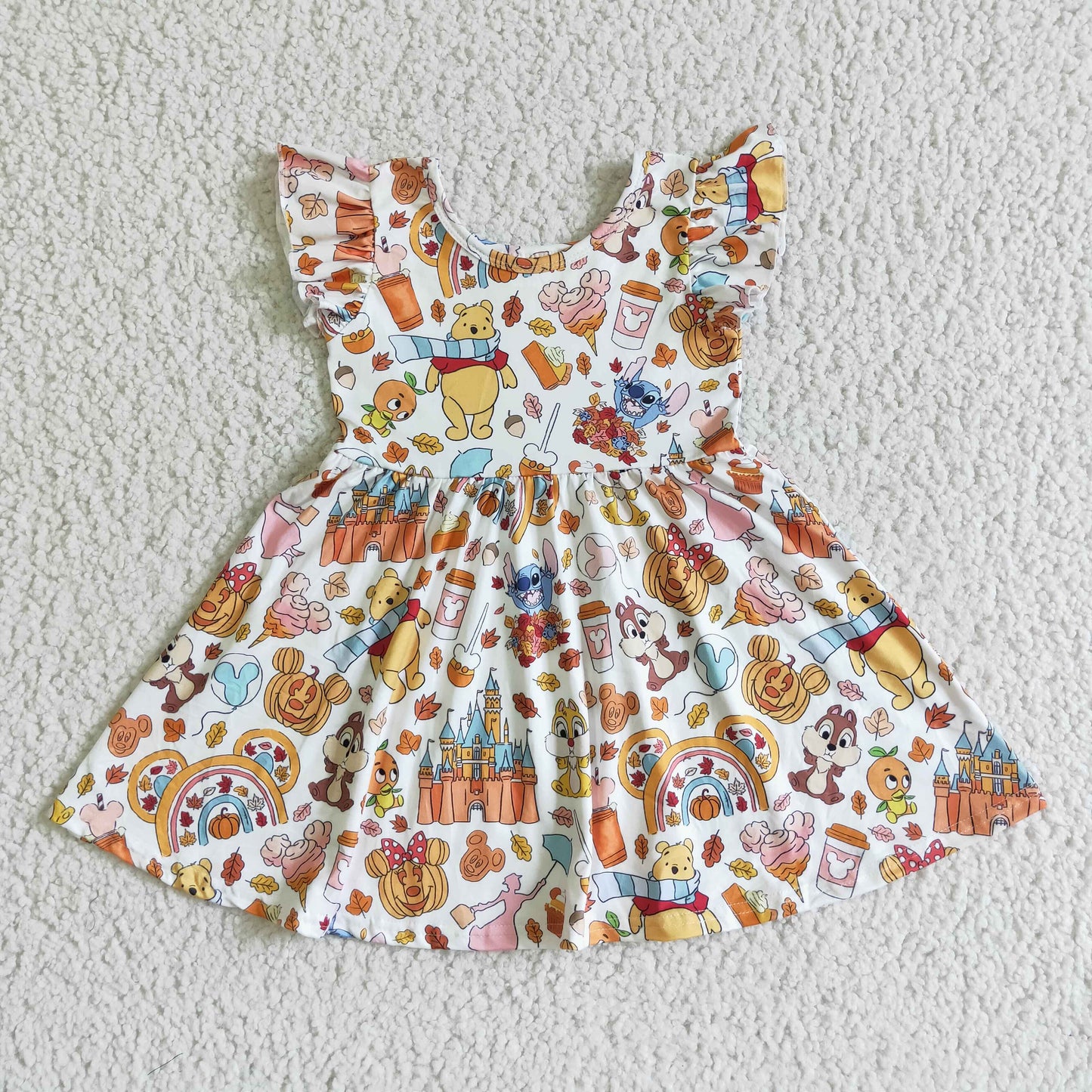 GSD0134  baby girls dress Halloween over knee leopard design clothes flying sleeve pumpkin print