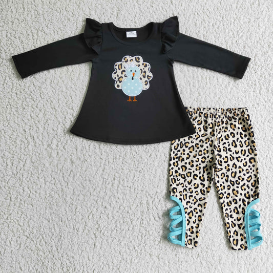 GLP0211 girls thanksgiving outfit long sleeve and long pants Turkey print