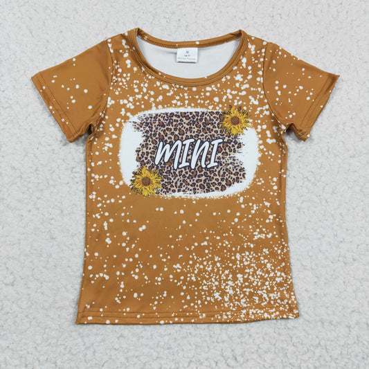 GT0098 Girls Leopard Print Mini Sunflower Brown Short Sleeve Top
