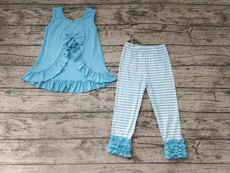 Girls blue sleeveless top with long pants