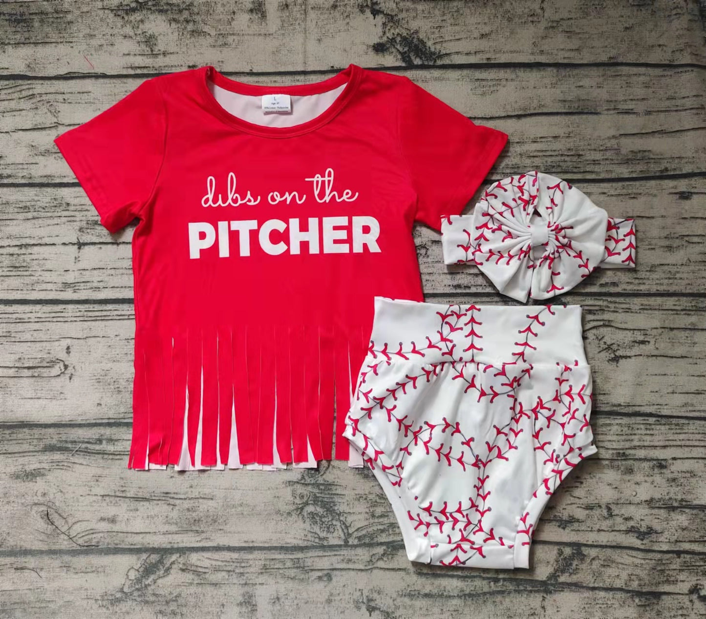 red milk silk top with bummines sets bow