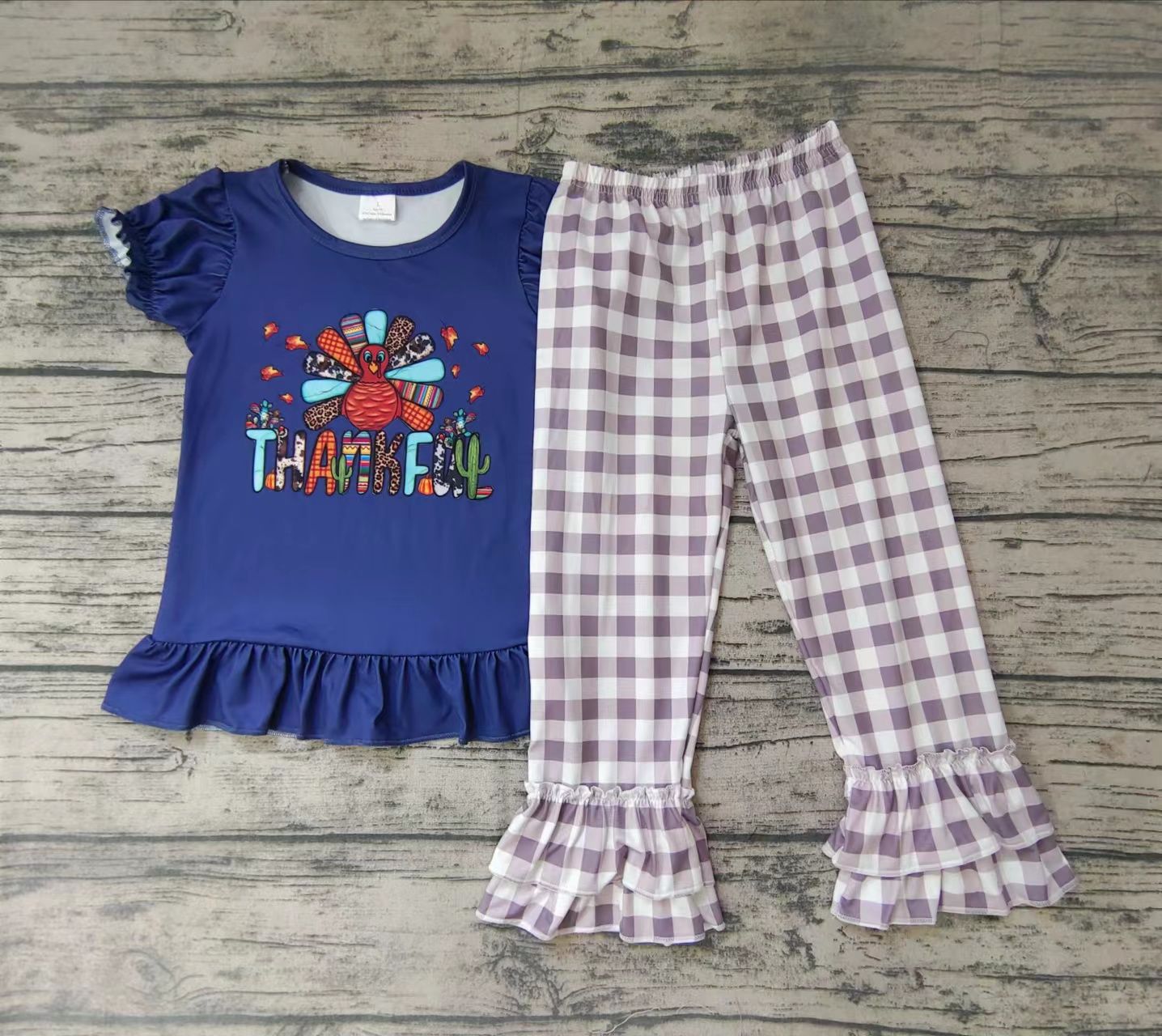 Girls THANKFU Turkey Short Sleeve Pants Set